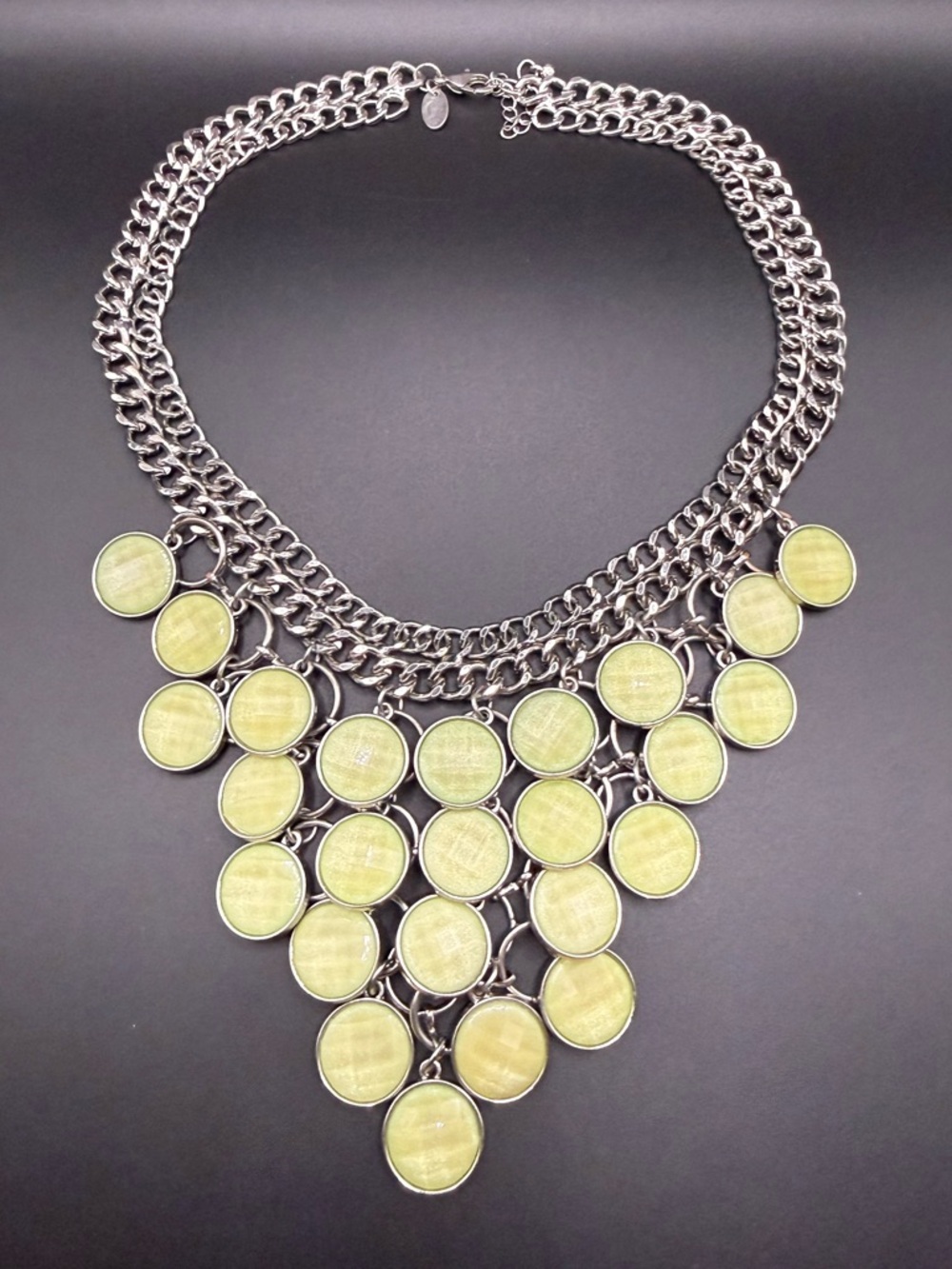 Charming Charlie Pastel Yellow Cabochon Statement Necklace Silver Tone Chain